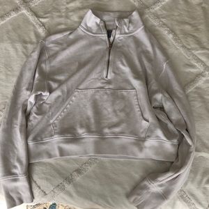 Aerie Cropped White Quarter Zip Pullover